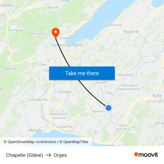 Chapelle (Glâne) to Orges map