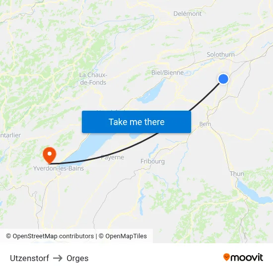Utzenstorf to Orges map