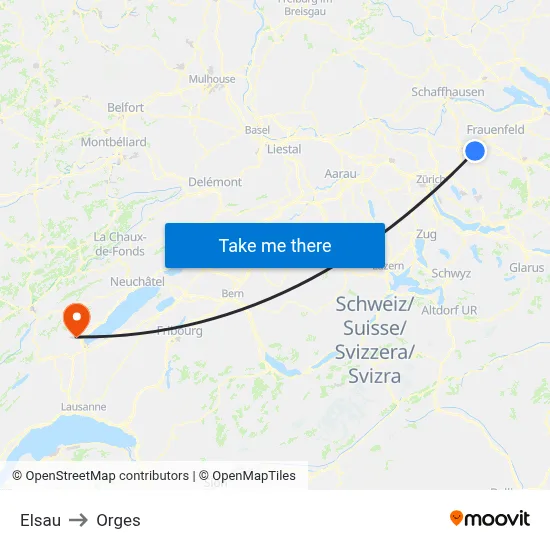 Elsau to Orges map