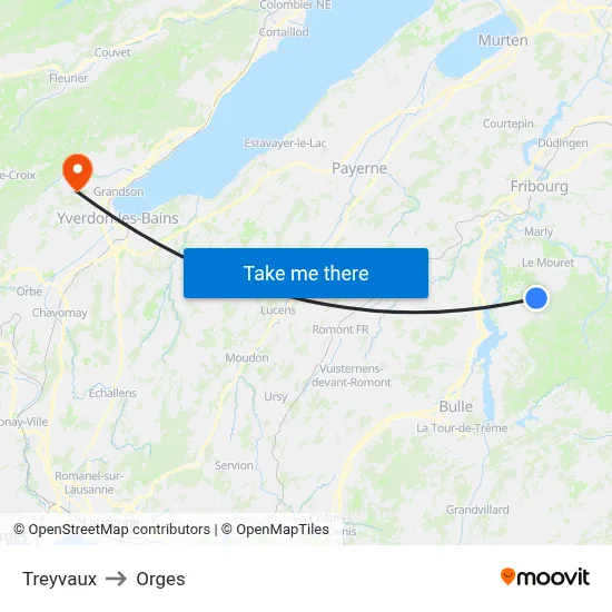 Treyvaux to Orges map