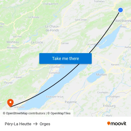 Péry-La Heutte to Orges map