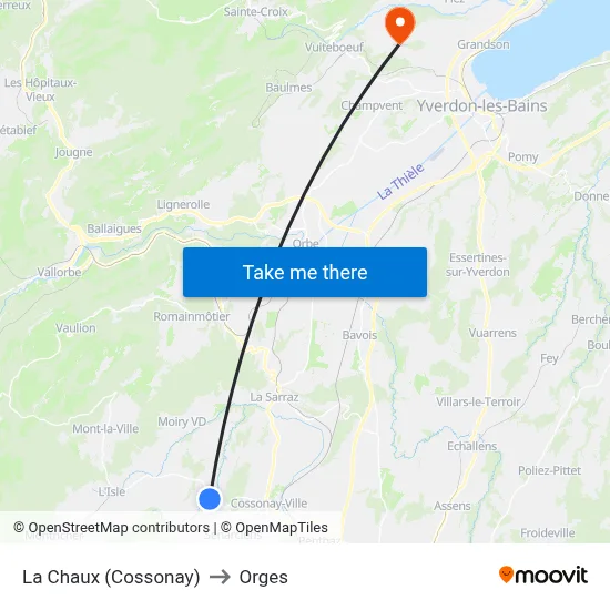 La Chaux (Cossonay) to Orges map