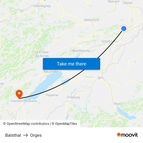 Balsthal to Orges map