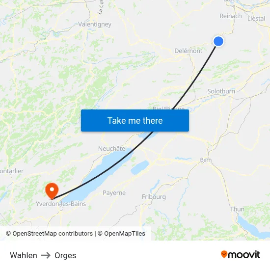 Wahlen to Orges map