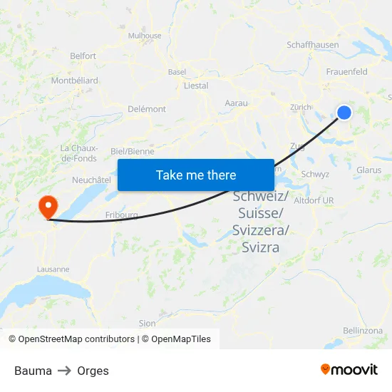 Bauma to Orges map