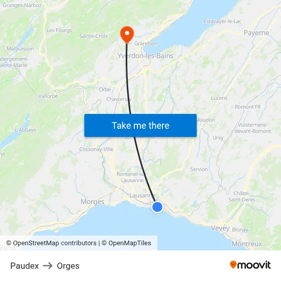 Paudex to Orges map