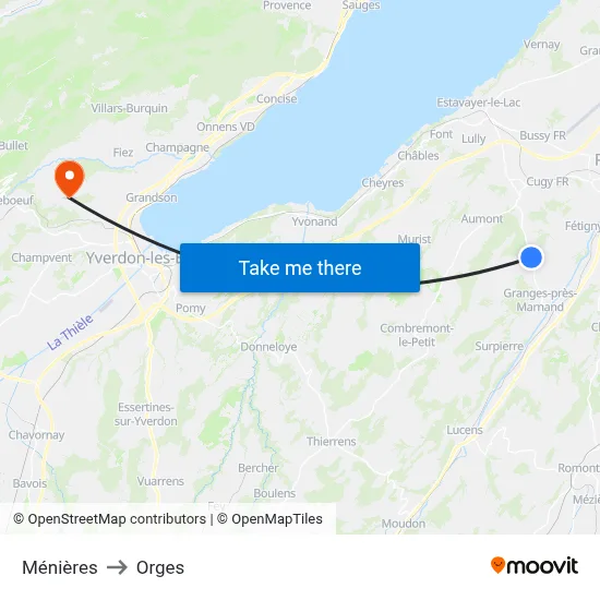 Ménières to Orges map