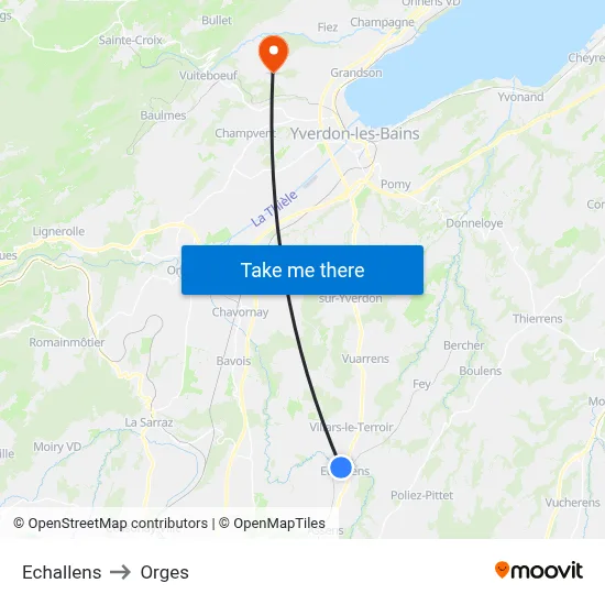 Echallens to Orges map