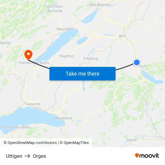 Uttigen to Orges map