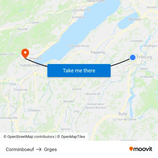 Corminboeuf to Orges map