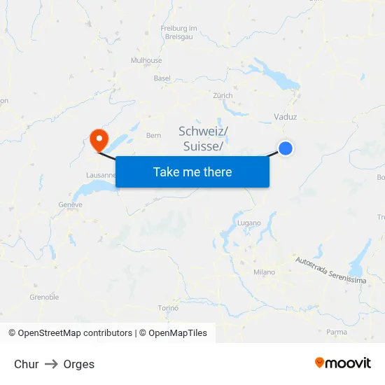 Chur to Orges map