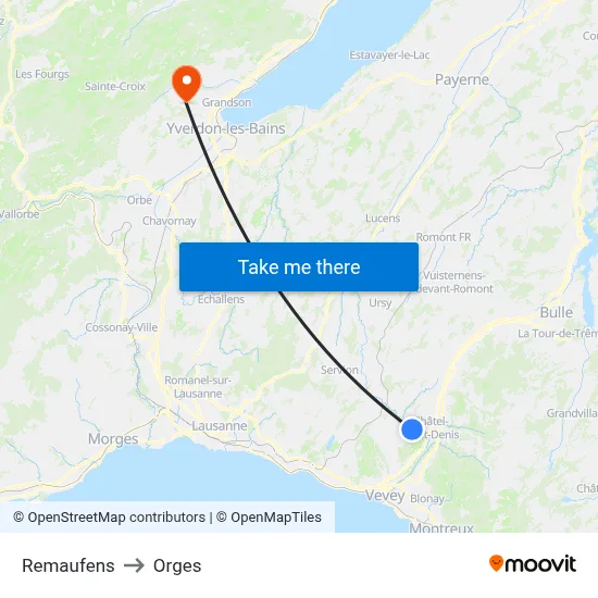 Remaufens to Orges map