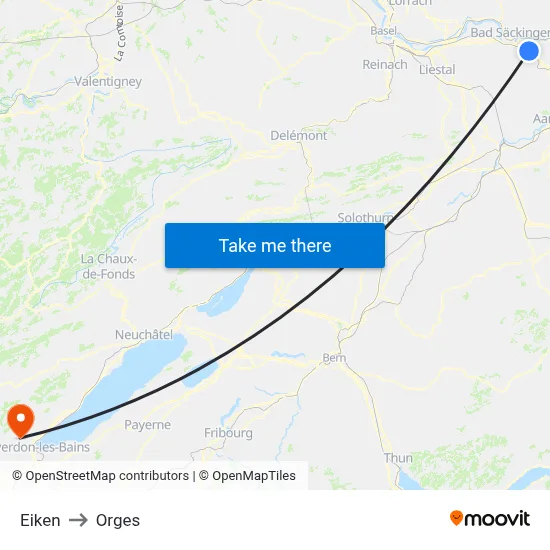 Eiken to Orges map