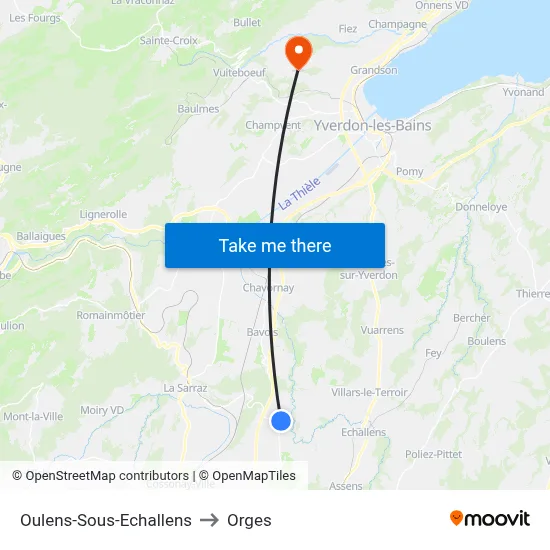 Oulens-Sous-Echallens to Orges map