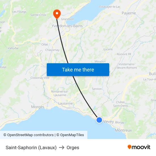 Saint-Saphorin (Lavaux) to Orges map