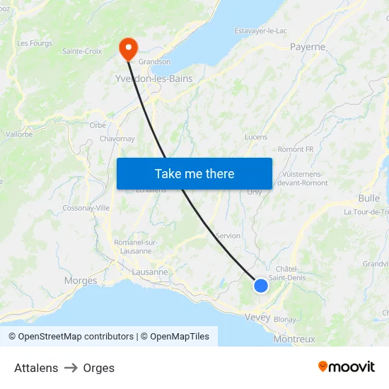 Attalens to Orges map