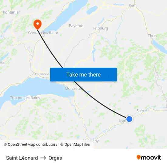 Saint-Léonard to Orges map