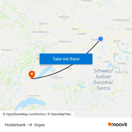 Holderbank to Orges map