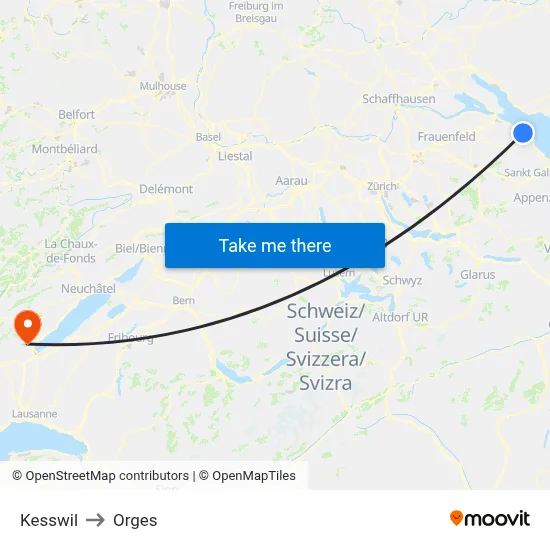 Kesswil to Orges map