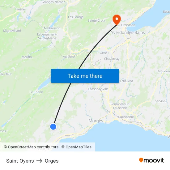 Saint-Oyens to Orges map