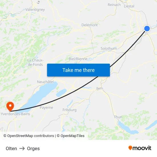 Olten to Orges map