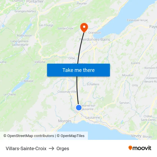 Villars-Sainte-Croix to Orges map