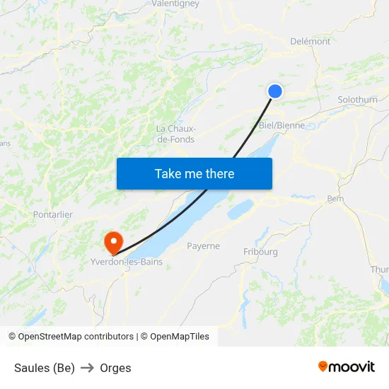 Saules (Be) to Orges map