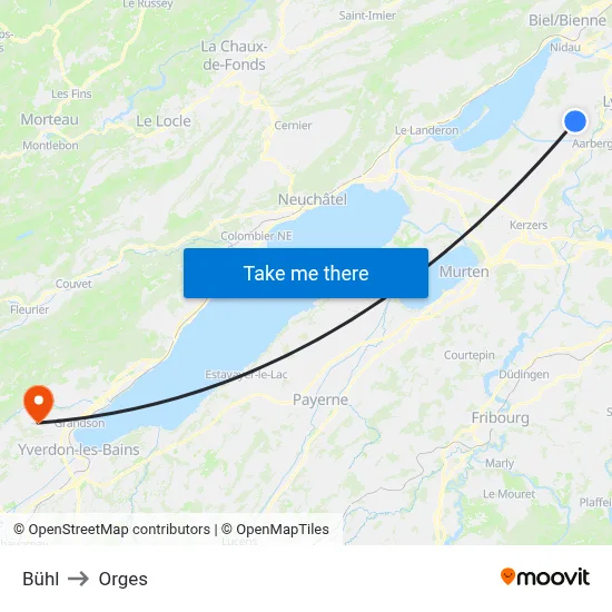 Bühl to Orges map