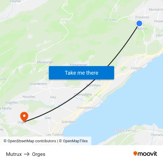 Mutrux to Orges map
