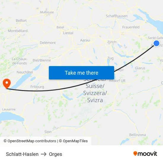 Schlatt-Haslen to Orges map