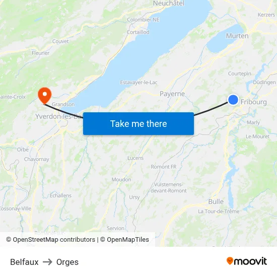 Belfaux to Orges map