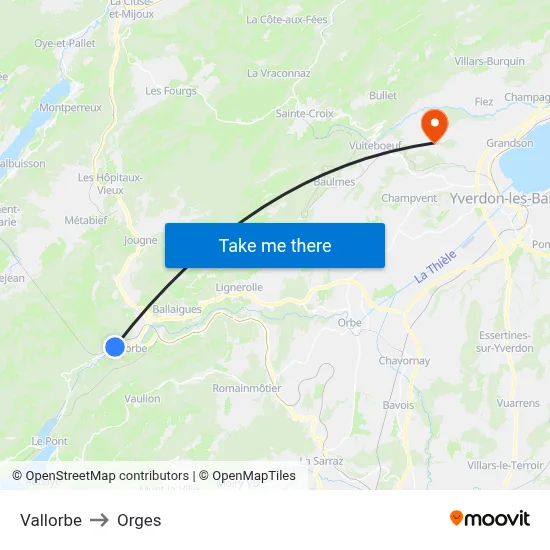 Vallorbe to Orges map