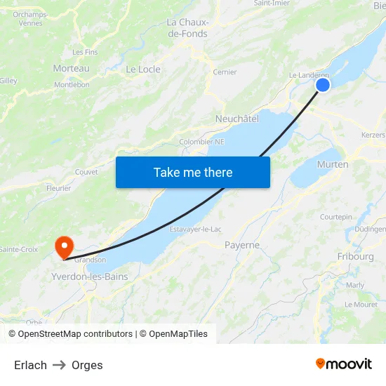 Erlach to Orges map