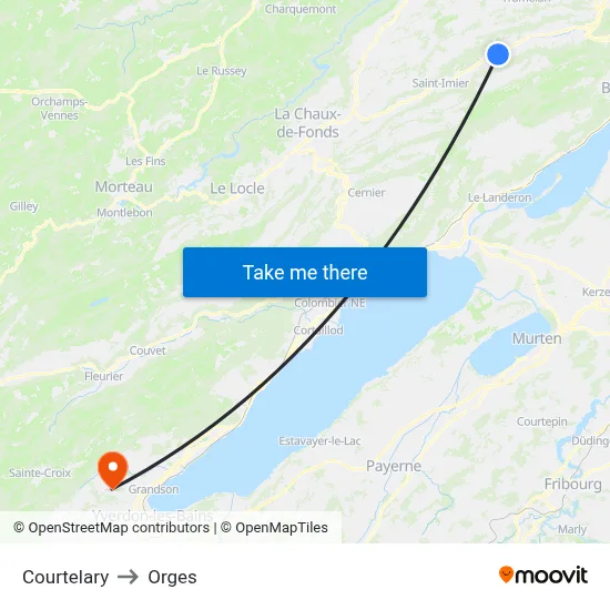 Courtelary to Orges map