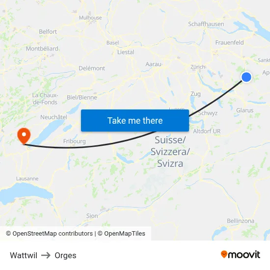 Wattwil to Orges map