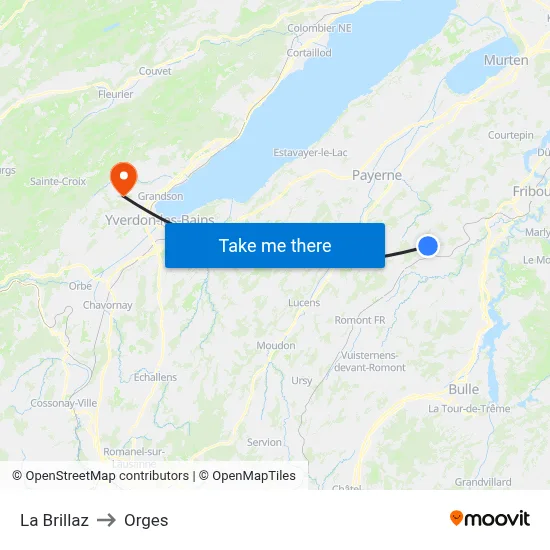 La Brillaz to Orges map