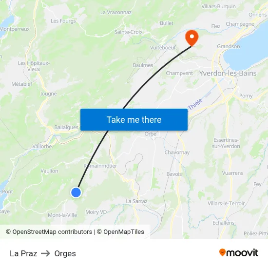 La Praz to Orges map
