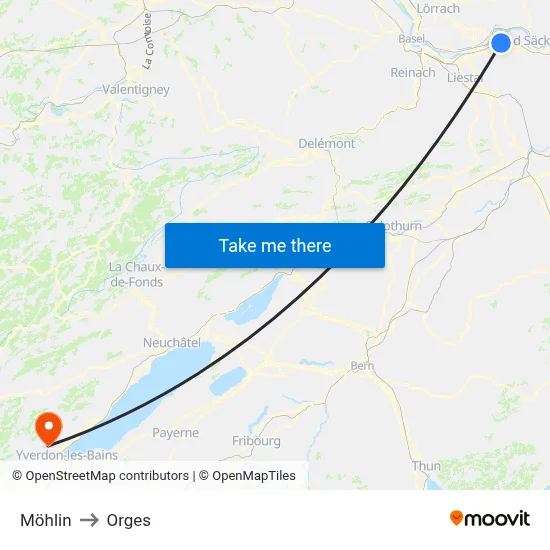Möhlin to Orges map