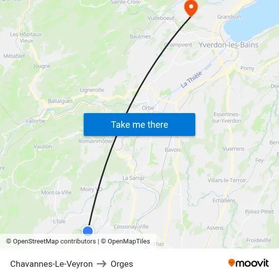 Chavannes-Le-Veyron to Orges map