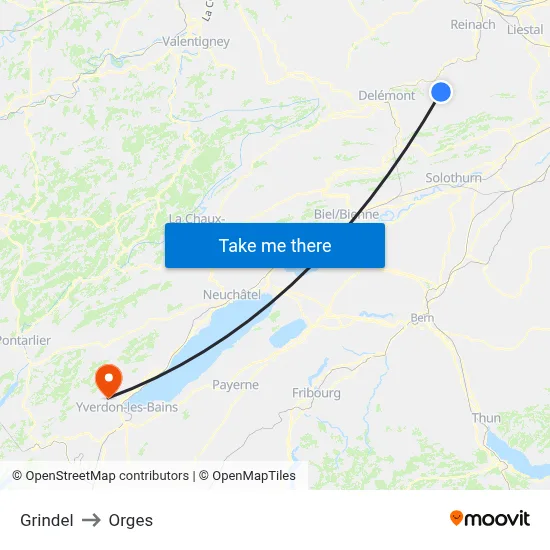 Grindel to Orges map