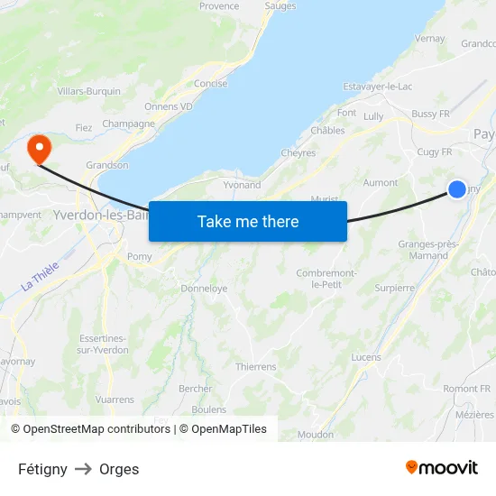 Fétigny to Orges map