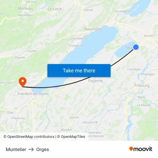 Muntelier to Orges map