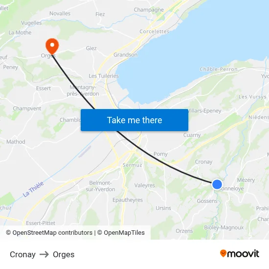 Cronay to Orges map
