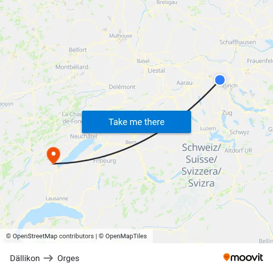 Dällikon to Orges map