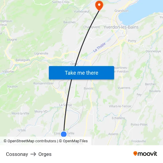 Cossonay to Orges map