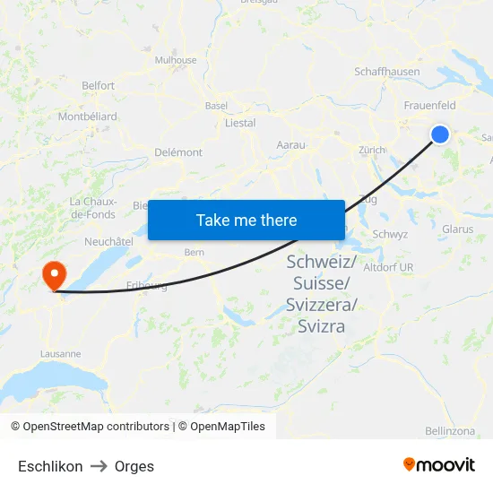 Eschlikon to Orges map