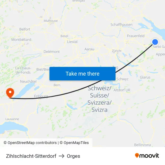 Zihlschlacht-Sitterdorf to Orges map