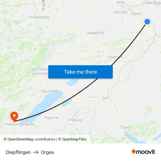 Diepflingen to Orges map