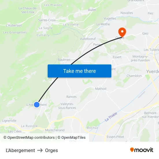 L'Abergement to Orges map