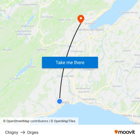 Chigny to Orges map